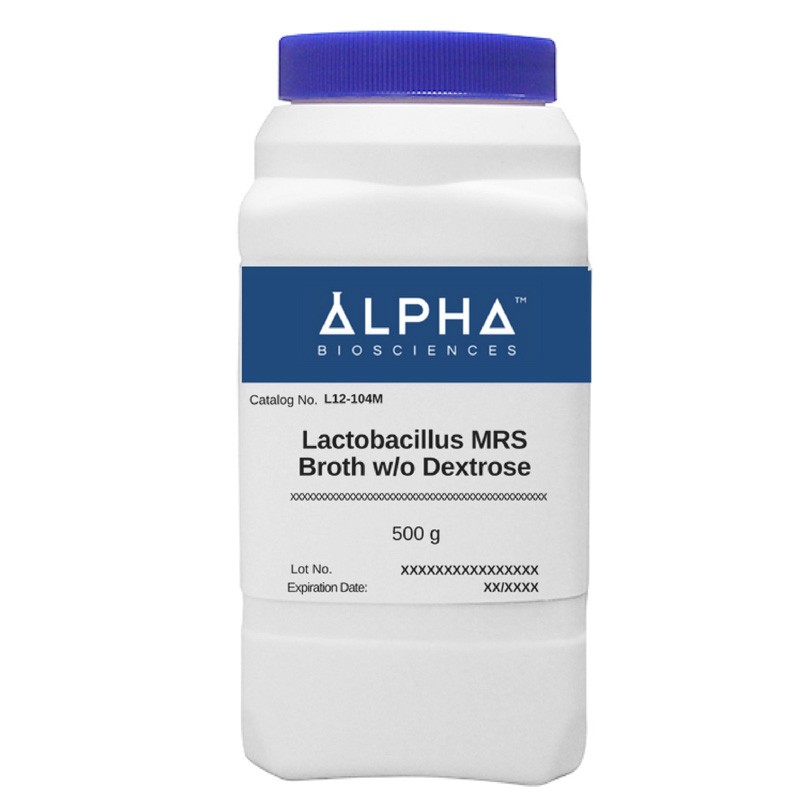 Lactobacillus MRS Broth w/o Dextrose Dehydrated Culture Media Alpha BioSciences Lactobacillus MRS Broth w/o Dextrose Dehydrated Culture Media Alpha BioSciences